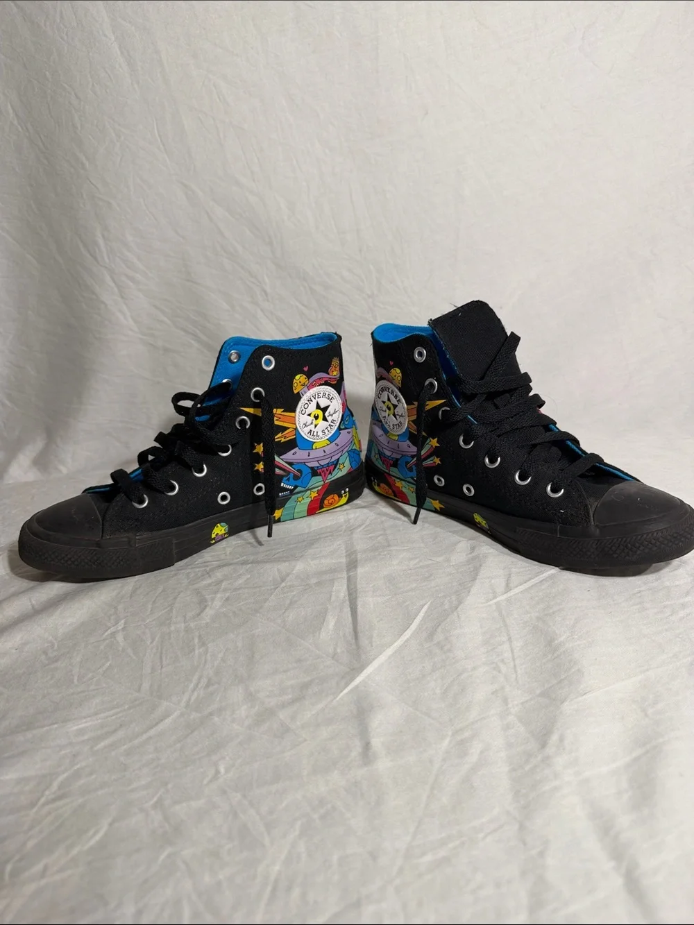Kids Converse Black High Top Sneakers with Multicolor Graphic